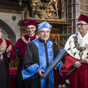 Od lewej: prof. Krzysztof Bielawski, dr hab. Arnold Kłonczyński prof. UG, dr Thomas Bach, prof. Jerzy Gwizdała